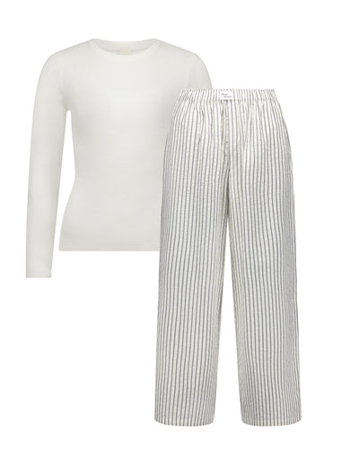 Silk Knit LS Tee Ivory & Cotton Boxer Pant Set