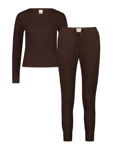 Long sleeve tee and slim lounge pant sleep set - cocoa