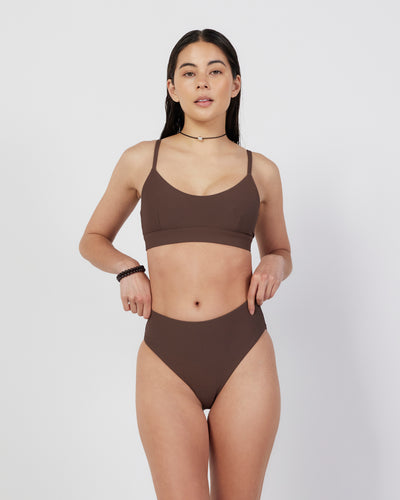 High-Rise Swim Brief - Umber Rib