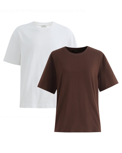 Dylan Oversized Tee Duo - Blanc and Umber