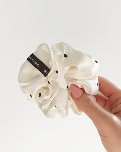 Silk Scrunchie - Ivory/Umber Polka Dot