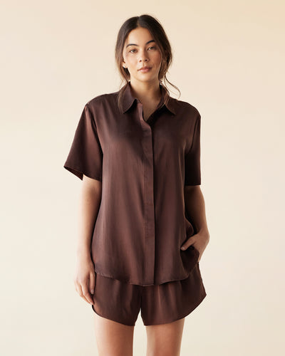 Dylan Silk Short Sleeve Shirt - Rum